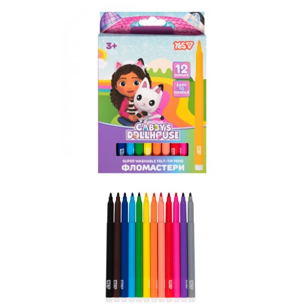 260916 Фломастери Yes "Gabby Dollhouse", 12 кол., super washable