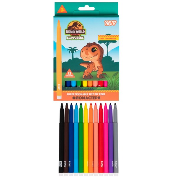 260917 Фломастери Yes "Jurassic World", 12 кол., super washable