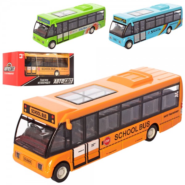 105232 Автобус AS-2484 АвтоСвіт, мет., інерц., 3 кольори, муз., світло, бат. (табл.), кор., 16,5-7-7 см.