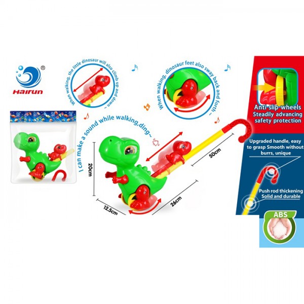 203174 Каталка 0536 на палці, динозавр, рухливі деталі, кул., 35-29,5-12 см.