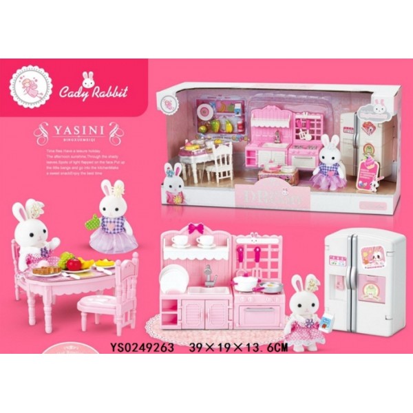 229460 Ігровий набір 6617 чарівні кролики, кухня, фігурка, меблі, продукти, кор., 39-19-13 см.