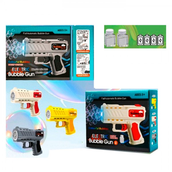 248983 Мильні бульбашки 828  пістолет,світ,запаска2шт,3 кольори,бат,кор.15,5-13-5см