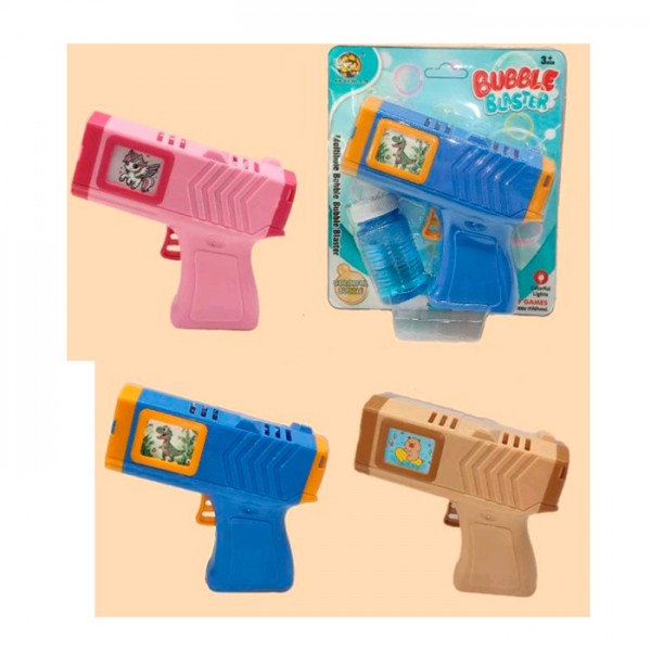 249073 Мильні бульбашки MY264-1 пістолет,світ,запаска,3види/3 кольори,бат,16,5-19-6см