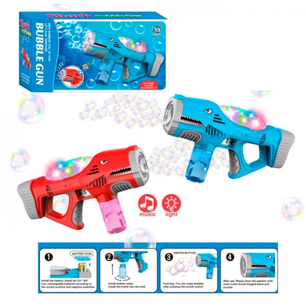 249109 Мильні бульбашки XS300 автомат-акула,світло,запаска,2 кольори,бат.кор. 29-15,5-7см