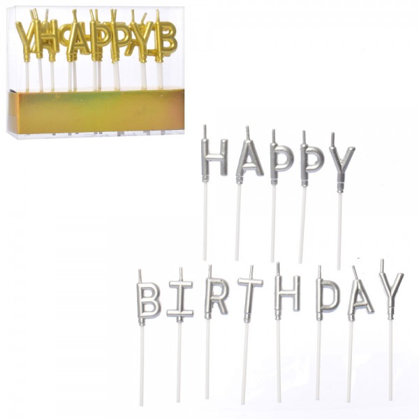 80217 Аксесуари для свята MK 3411 свічки, Happy Birthday, 2 кольори, бліст., 16-14-2,5 см.