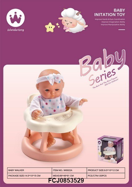 248927 Пупсик зі стільчиком для годування W6922A стільчик для годквання/ходунки, кор.,14,5-15-10 см.