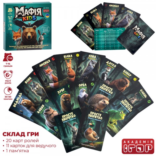 257080 Настільна гра AI 002 Дитяча мафія, картки 31шт, в кор-ці, 13-13-2см