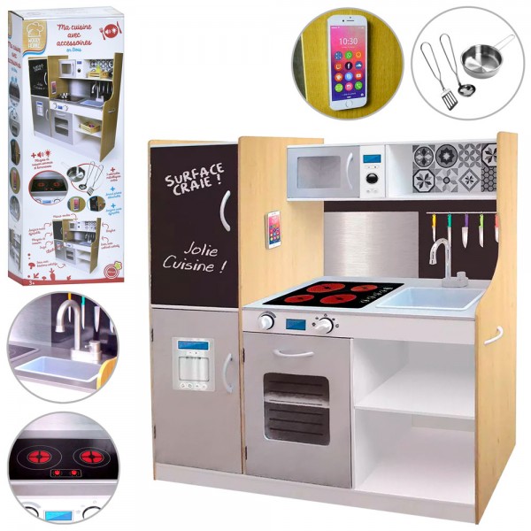222121 Дерев'яна іграшка Кухня MD 1990 плита,духовка,мікрохвильова піч,мийка,холодильник,посуд,муз.,світло