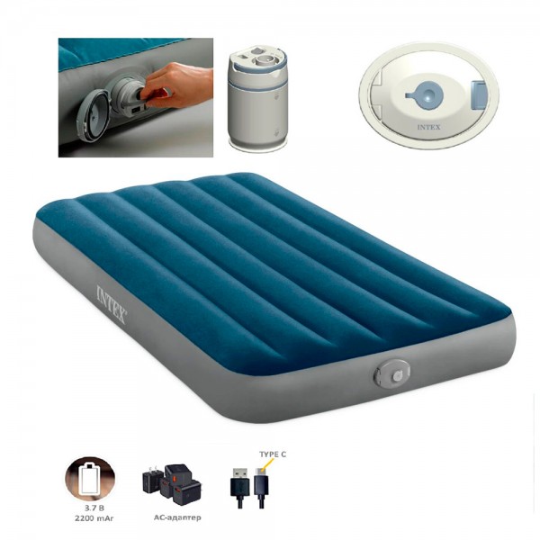 249377 Велюр матрац 64187  надувний,,одномісний, вбудований насос 99х191х25см.,USB