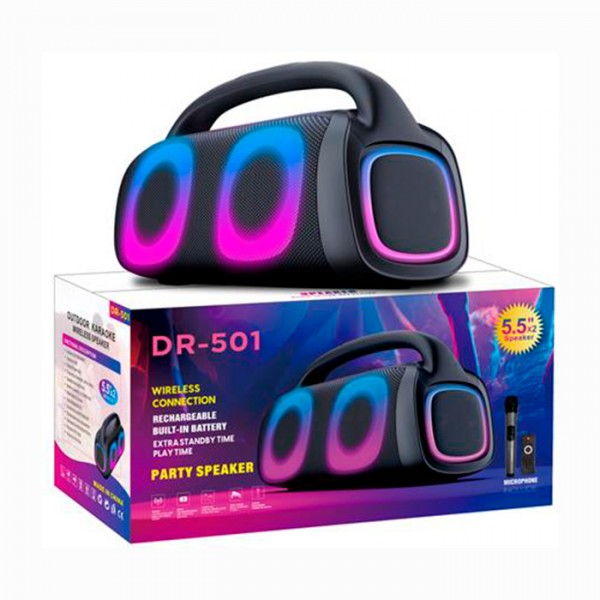224976 Колонка DR-501 2х5,5 дюйм, акум., пульт, мікрофон, FM, BТ, TFслот, MP3, світло, USB,кор.,52-28-22см.