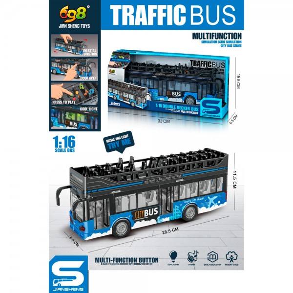 259482 Автобус JS122 двоповерховий, 28,5см,1:16, інерція, звук,світ,гумові колеса,відчин.двері.бат.кор.