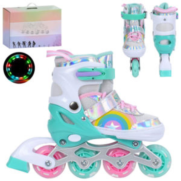 249584 Ролики A4165-S-GR (30-33)  розсувні,шнурівка+бакля,алюм.рама,колеса ПУсвіт, устілка18,5см2,3см,зел.