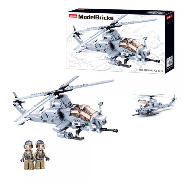 110769 Конструктор SLUBAN M38-B0838 "Model Bricks" Гелікоптер "Вайпер AH-1Z", 482 дет.