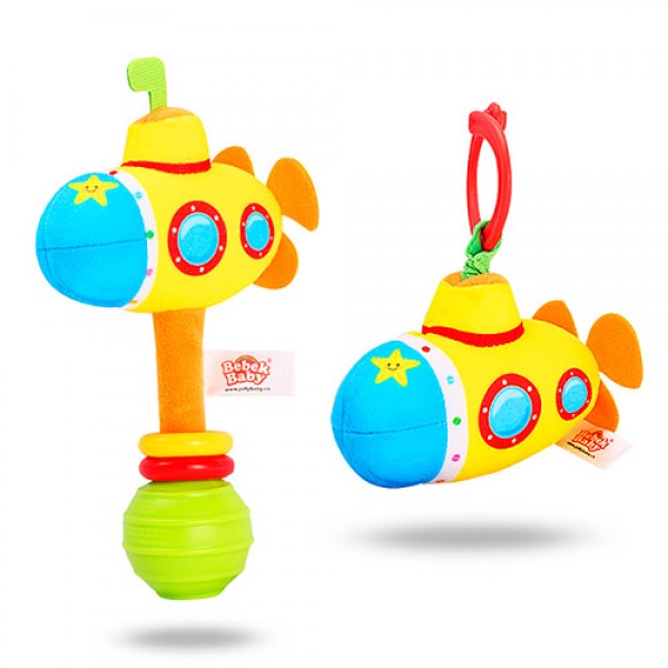 71269 Брязкальце BEBEK BABY-0003-2 підводний човен, шарудить, плюш, лист, кул., 13-21-5 см.