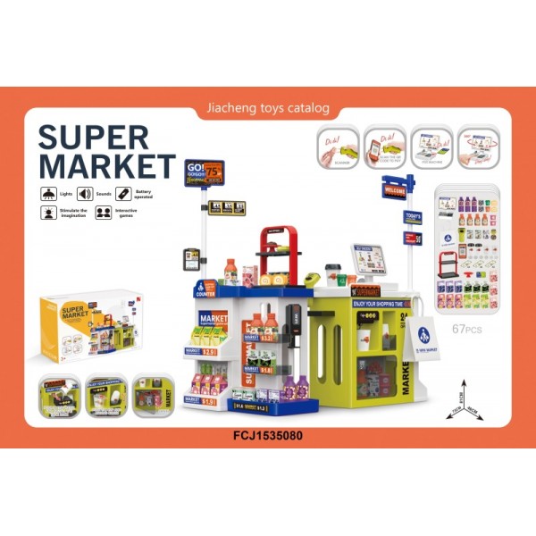 259596 Магазин 668-173 прилавок, каса, сканер, муз., світло, продукти, гроші,67дет,бат.,кор.,58,5-38,5-16,5