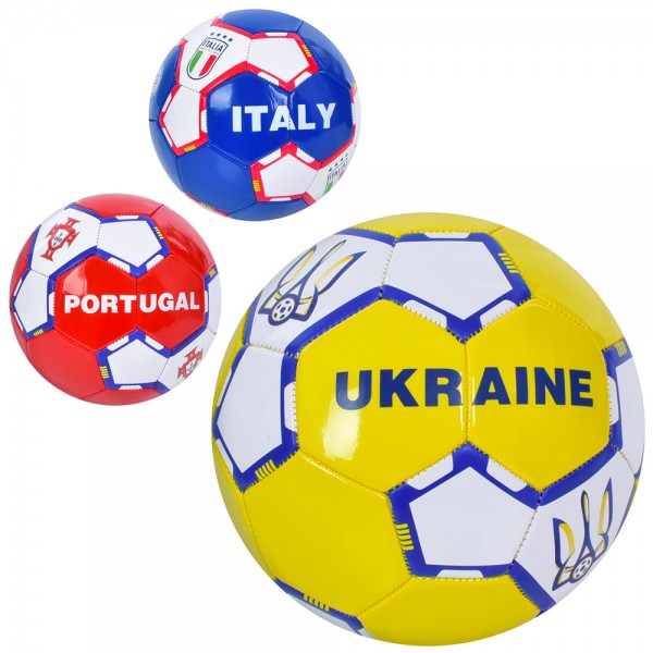 156642 М'яч футбольний EN 3330 розмір 5, ПВХ, 1,8мм., 340-360г., 3 види (країни), кул.