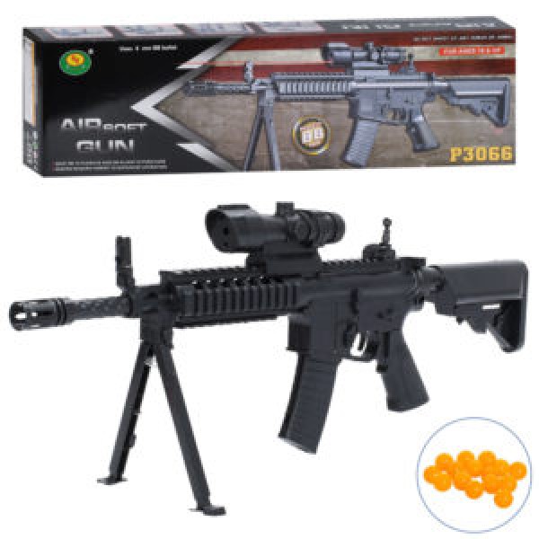 249418 Автомат P3066C пластикові кулі, лазер, бат(табл), в кор-ці, 64-18-6см