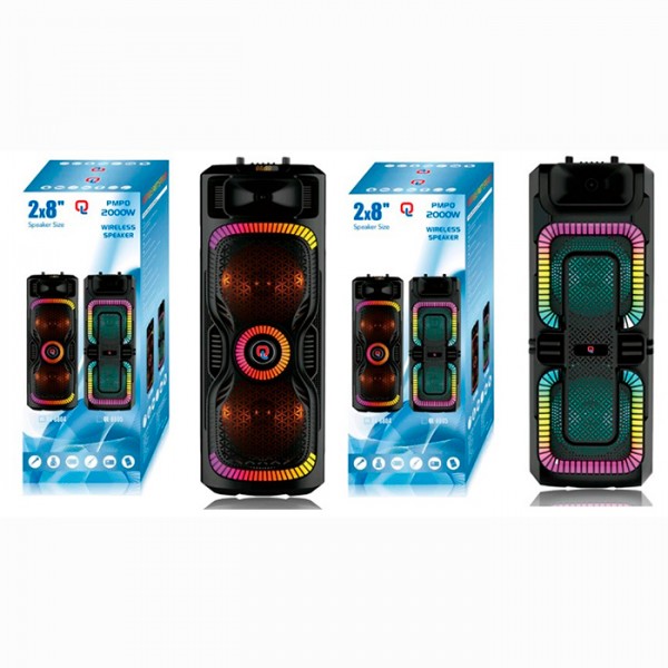 224980 Колонка QL-8804-8805 2х8 дюйм, мікрофон, пульт, акум, FM, BТ, TF, USB,2 види, кор., 64-25-26 см.