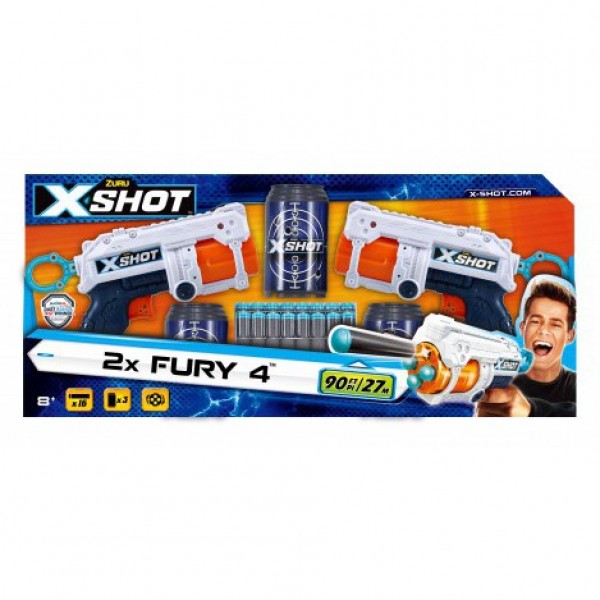 210165 X-Shot Набір скорострільних бластерів EXCEL FURY 4 2PK (2 види зброї, 3 банки, 16 патронів)