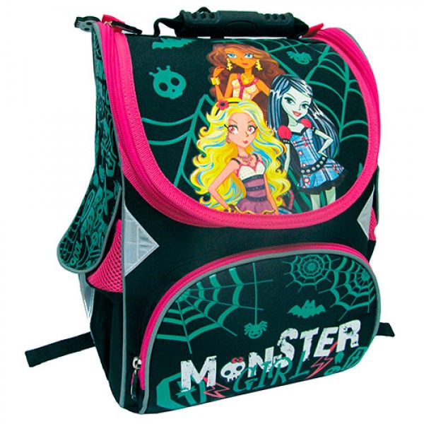 194339 JO-1505 Рюкзак коробка "Monster girl" 13,5'' 3 отд., ортоп., светоотраж.