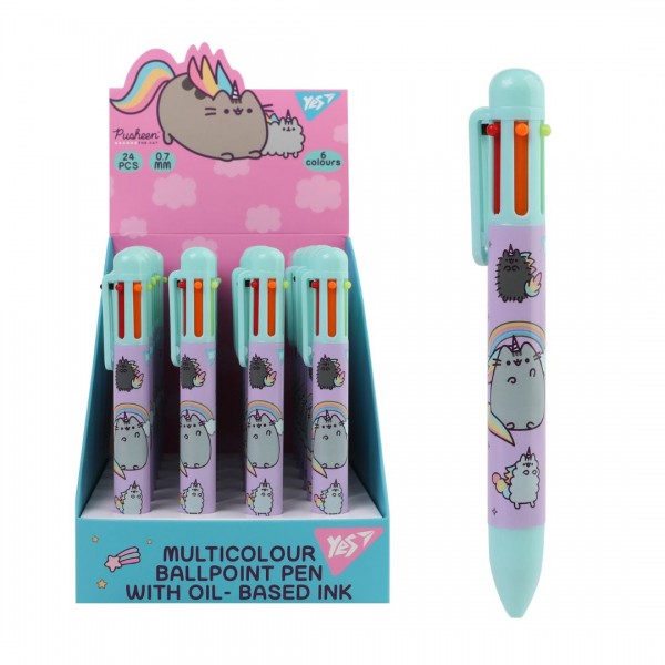 228069 Ручка кулькова Yes "Pusheen" 0,7 мм, 6 кольорів