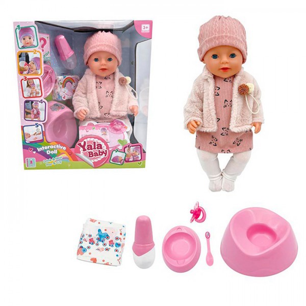242052 Лялька AKG-0038 пупс,п'є-пісяє,горщик,пляшечка,підгузок,соска,посуд,аксесуар-сюрприз,кор.,33-38-18см