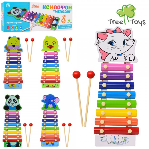 24433 Дере'вяна іграшка Ксилофон MD 0712 тварина, 8 тонів, 4 види, кор., 35,5-13-3 см.