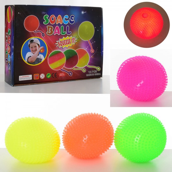 83921 М'яч масажний MS 2392-4 пискавка, світло, бат. (таб.), 12 шт. (4 кольори) в диспл., 30-23-8 см.