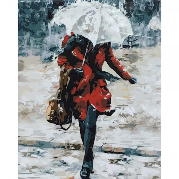 157445 Набір для розпису по номерах Дівчина в червоному під зонтом Strateg розміром 40х50 см (GS005)