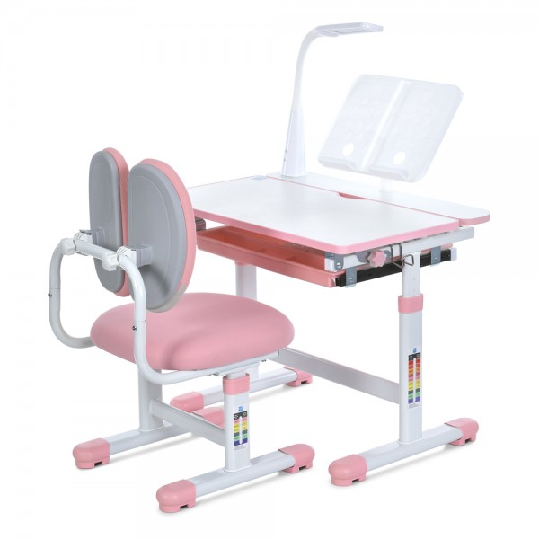 218833 Парта M 6136-8 регул.висота, підставка для книги, лампа, рожевий