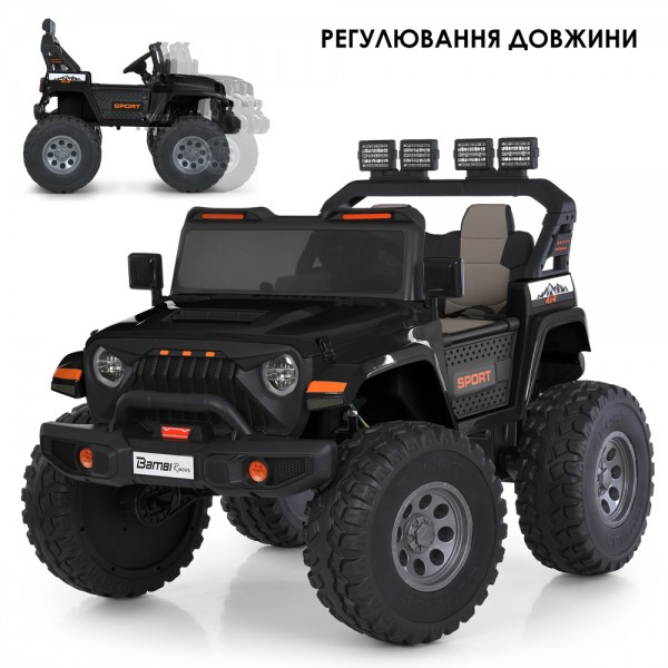 230348 Джип M 6204EBLR-2(24V) 2,4G, 4 мотори 45W, 2 акум.12V7AH, EVA, шкіра, MP3, USB,BT,муз.,світло,чорний