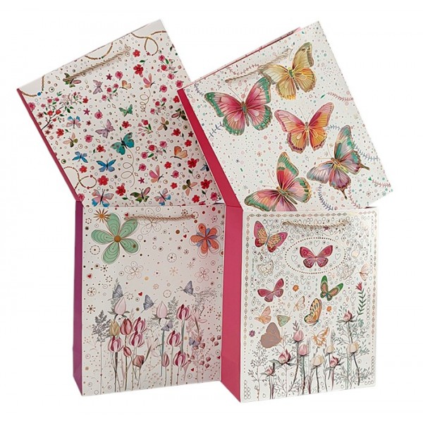 245013 Пакет 26*32*10см паперовий "Квіткові крила", 12 шт в пак.