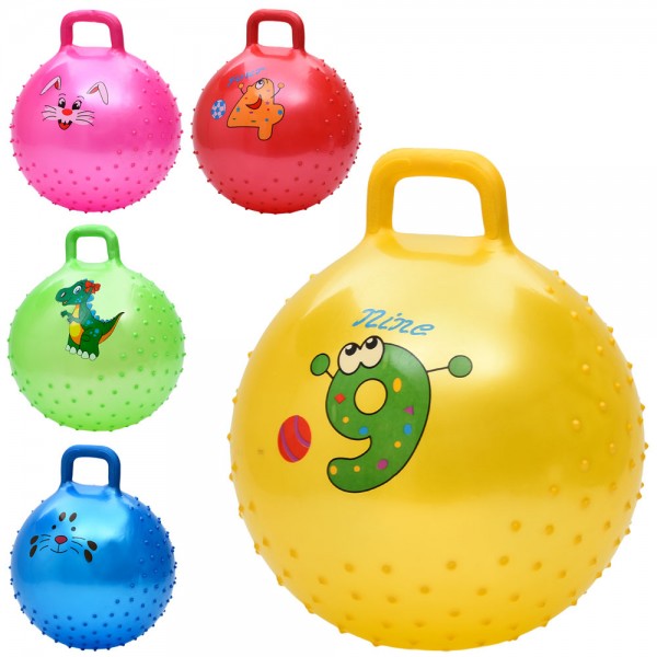 247049 М'яч для фітнесу MS 4857 з ручкою, 350г, масажний, мікс видів/5кольорів, кул., 19-15-7 см.