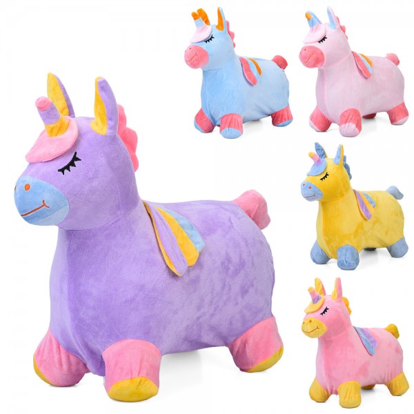 246975 Стрибуни-тварини MS 4487-1 єдиноріг, ПВХ,1400г, плюш/застібка-блискавка, 5 кольорів, пак.30-22-8см