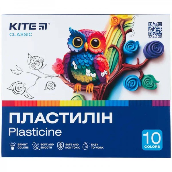 168443 Пластилін, 10 кольорів, 200 г. Kite Classic