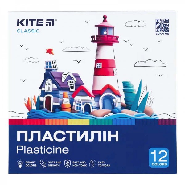 168444 Пластилін, 12 кольорів, 240 г. Kite Classic