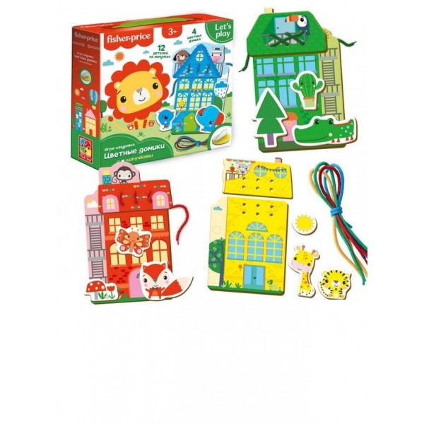 130031 Игра-шнуровка "Fisher Price. Цветные домики" VT5303-18 (рус)