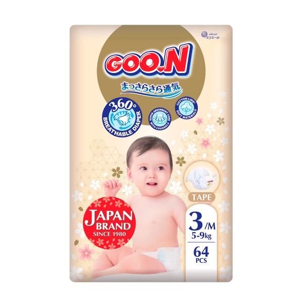 187541 Підгузки GOO.N Premium Soft для дітей 5-9 кг (розмір 3(M), на липучках, унісекс, 64 шт)