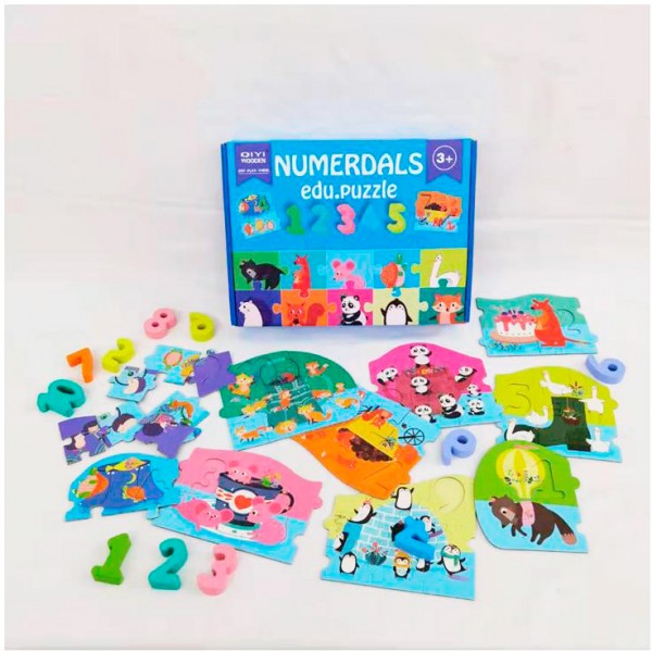 139330 Дерев'яна іграшка Пазли MD 1780 тварини, 2 види (цифри, англ. літери), кор., 28-21-6 см.