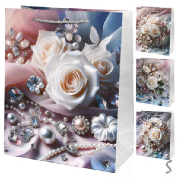 247369 Пакет подарунковий паперовий M "Pearl roses" 26*32*10см R33495-M