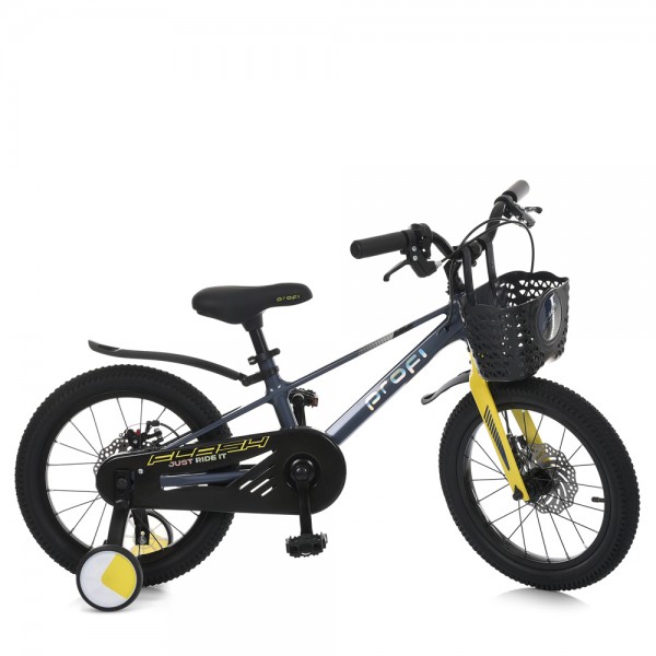 164900 Велосипед дитячий 16 д. MB 1683-2 Flash, SKD85, магнієва рама, кошик, дод. кол., синьо-жовтий.