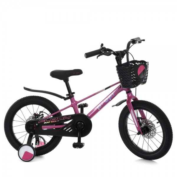 164901 Велосипед дитячий 16 д. MB 1683-3 Flash, SKD85, магнієва рама, кошик, дод. кол., рожевий.