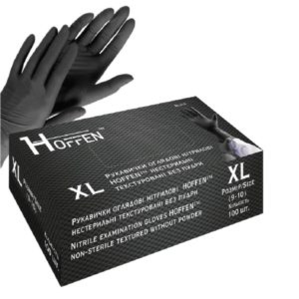 254305 Рукавички нітрилові XL Hoffen 3.5г нестерильні текстуровані б/п 50пар/уп HFN-13301XL