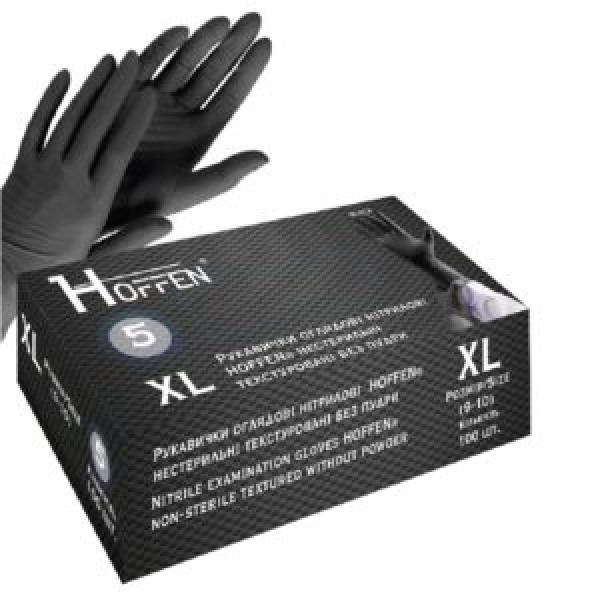 254306 Рукавички нітрилові XL Hoffen 5.0г нестерильні текстуровані б/п 50пар/уп HFN-13501XL
