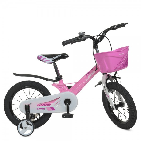 118110 Велосипед дитячий 14д.WLN1450D-2 Hunter, SKD 85, магніев.рама, кошик, дзвінок, дод.колеса, рожевий.
