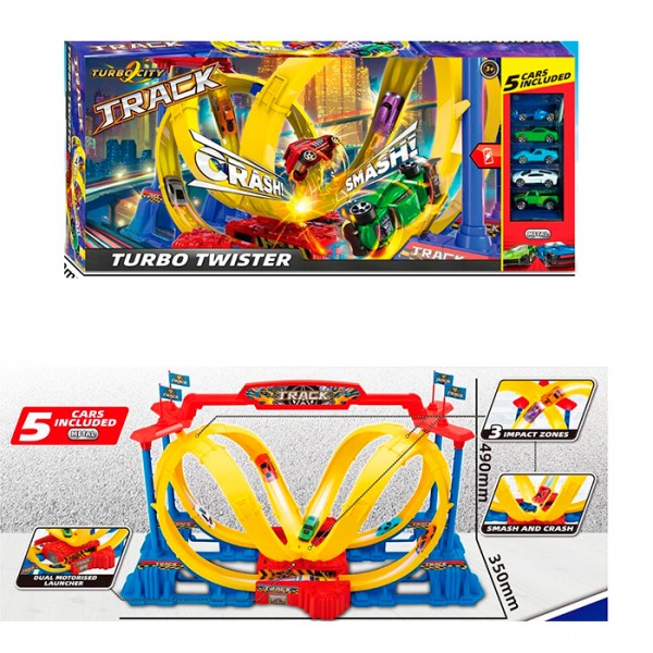 248998 Трек 8195Y запуск машин, машинка 5шт. (метал), бат., кор., 72,5-31,5-11 см.