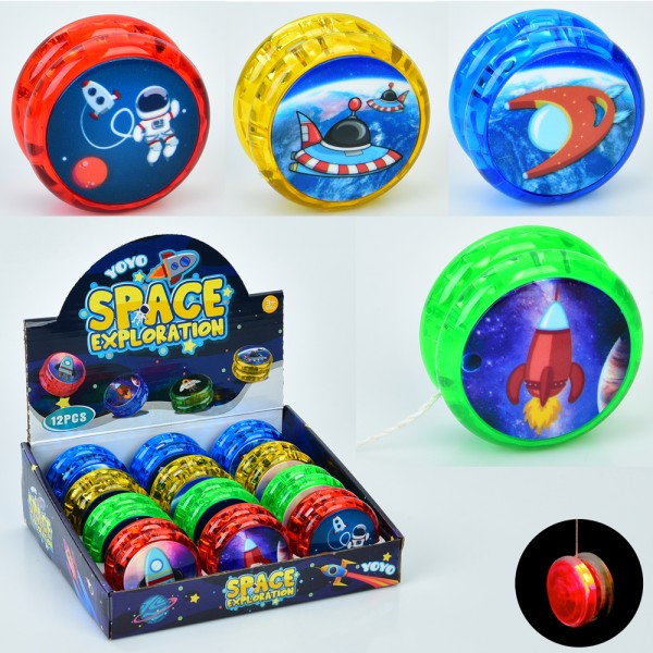 217199 Йо-йо MR 1373 принт- космос, 4 кольори/мікс видів, 12 шт. в диспл., світло, бат. (табл.), 19-17-6 см