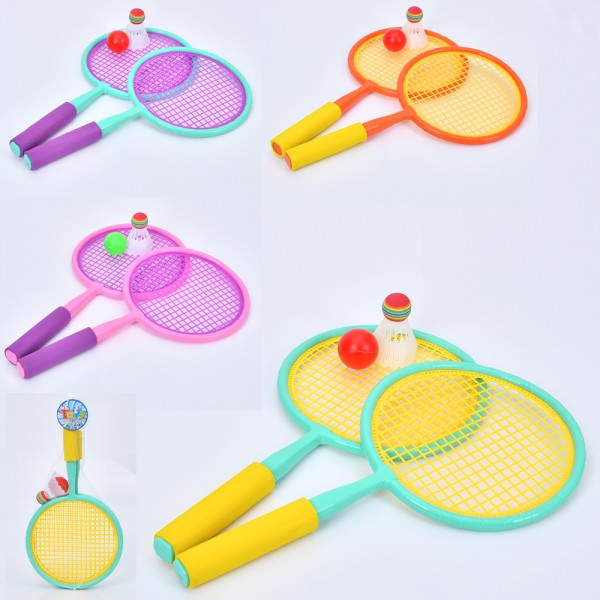 217299 Ракетка MR 1403 дитяча, 2 шт., ручка-EVA, м'яч, волан, 4 кольори, сітка, 23-50-5 см.