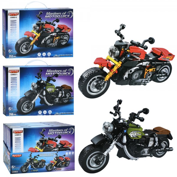 242837 Конструктор L33022 мотоцикл, 2 види (253 дет., 266 дет.), кор., 4 шт. в диспл., 35-24,5-21 см. 