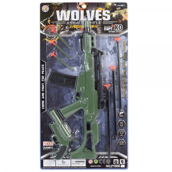 136389 Набір зі зброєю PT009-1 військовий, автомат, пістолет, присоски 6шт., лист, 29,5-51-2,5 см.